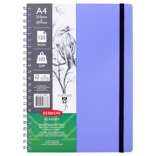 Derwent Academy Visual Art Diary A4 Portrait 120 Page Very Peri Pack of 10
