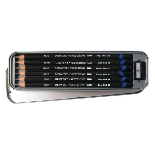 Derwent Academy Watersoluble Sketching Pencil Tin of 6 Box of 6