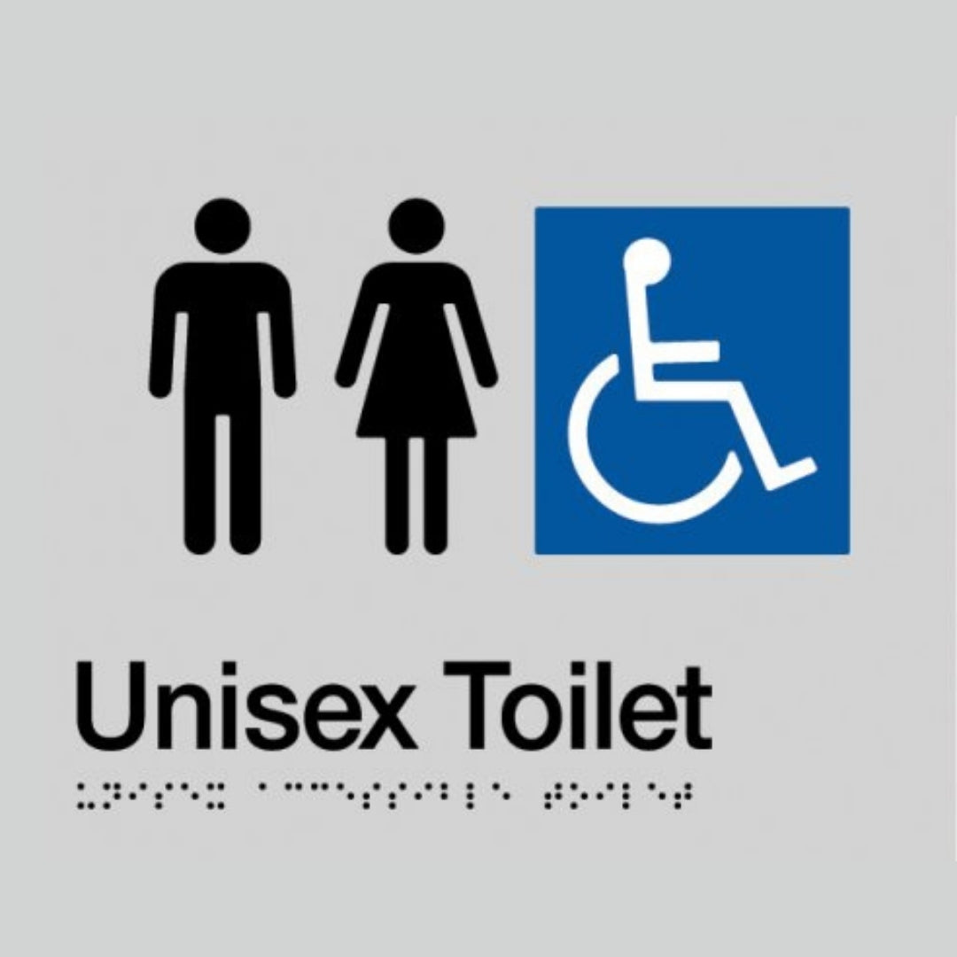 Dolphy Unisex Accessible Toilet Braille and Tactile Sign Silver 180mm