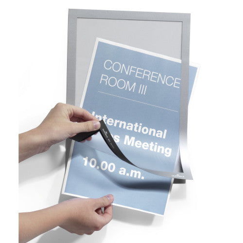 Durable Duraframe A4 Sign Holder Adhesive Back Silver Pack 2