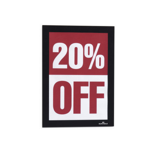 Durable Duraframe A5 Sign Holder Adhesive Back Black Pack 2
