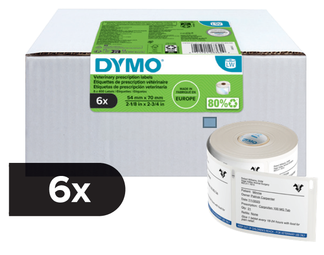 Dymo LabelWriter Veterinary Drug Labels 70 x 54mm Pack of 6 Rolls
