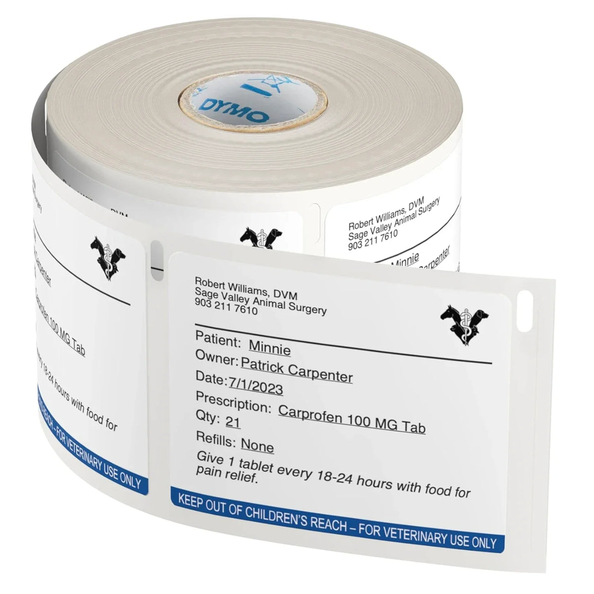 Dymo LabelWriter Veterinary Drug Labels 70 x 54mm Pack of 6 Rolls