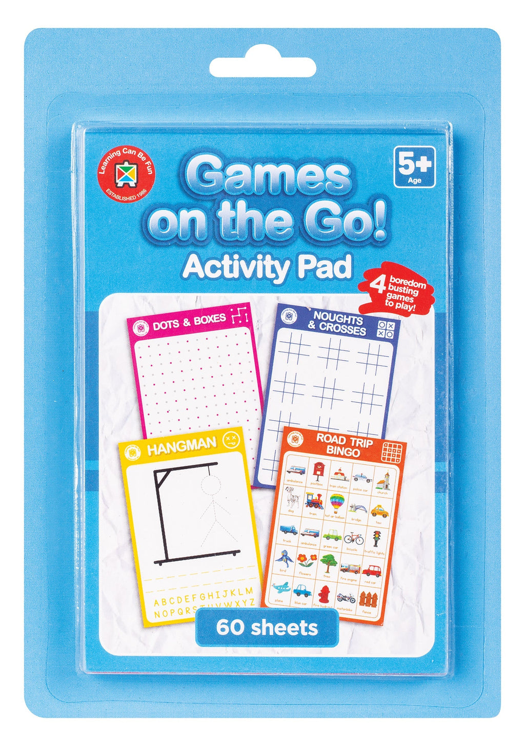 Games on the Go Activity Pad 60 Pages Dots Boxes Hangman Bingo