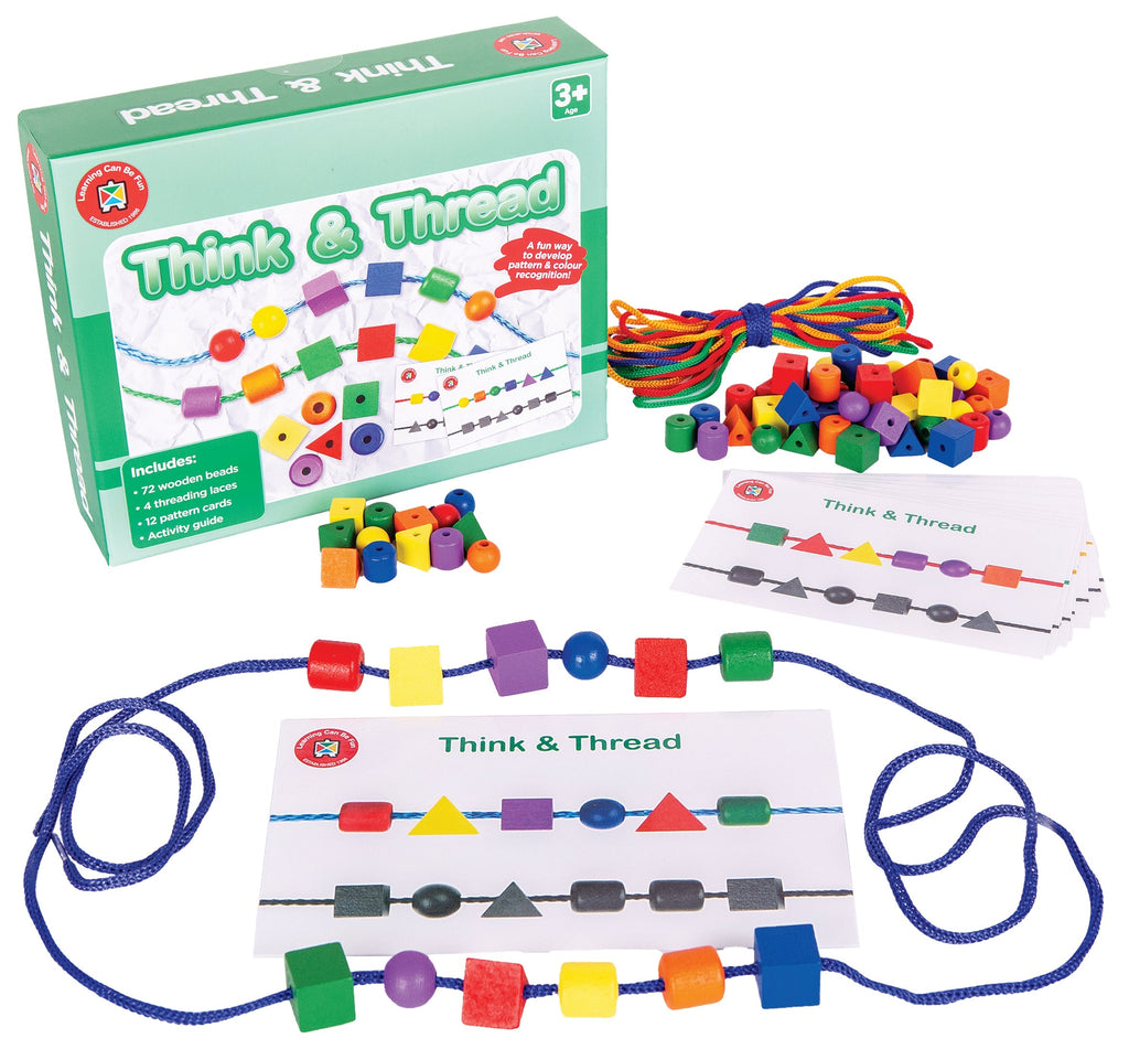Think and Thread 72 Wooden Beads 4 Laces and 12 Pattern Cards