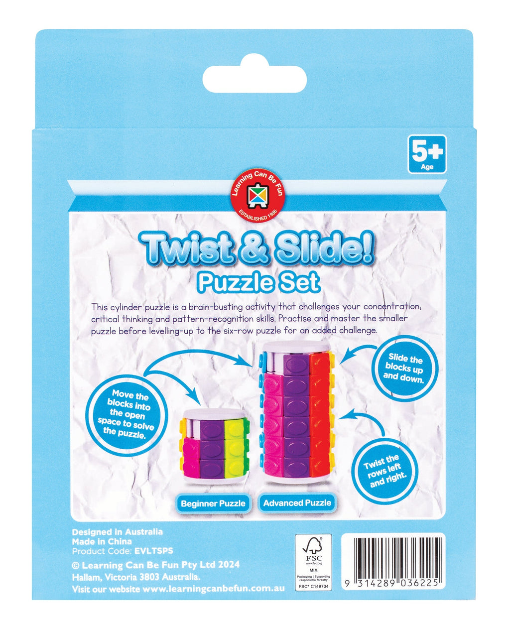 Twist and Slide Puzzle Set 2 Cylinder Puzzles Easy and Six Row