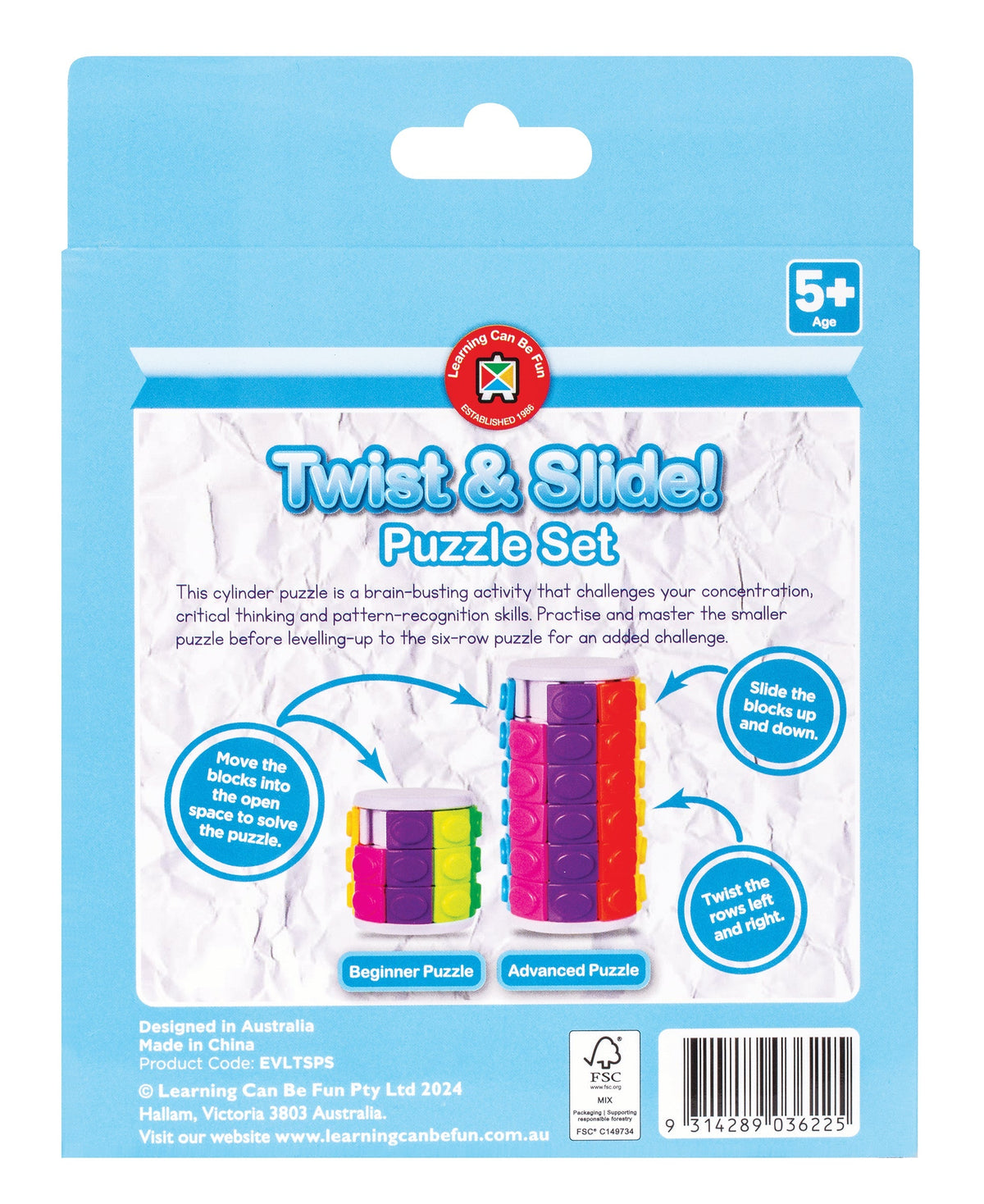 Twist and Slide Puzzle Set 2 Cylinder Puzzles Easy and Six Row