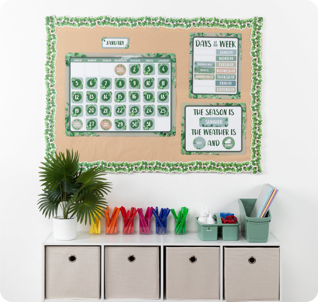 Learning Can Be Fun Eucalyptus Essentials Calendar Bulletin Board Set