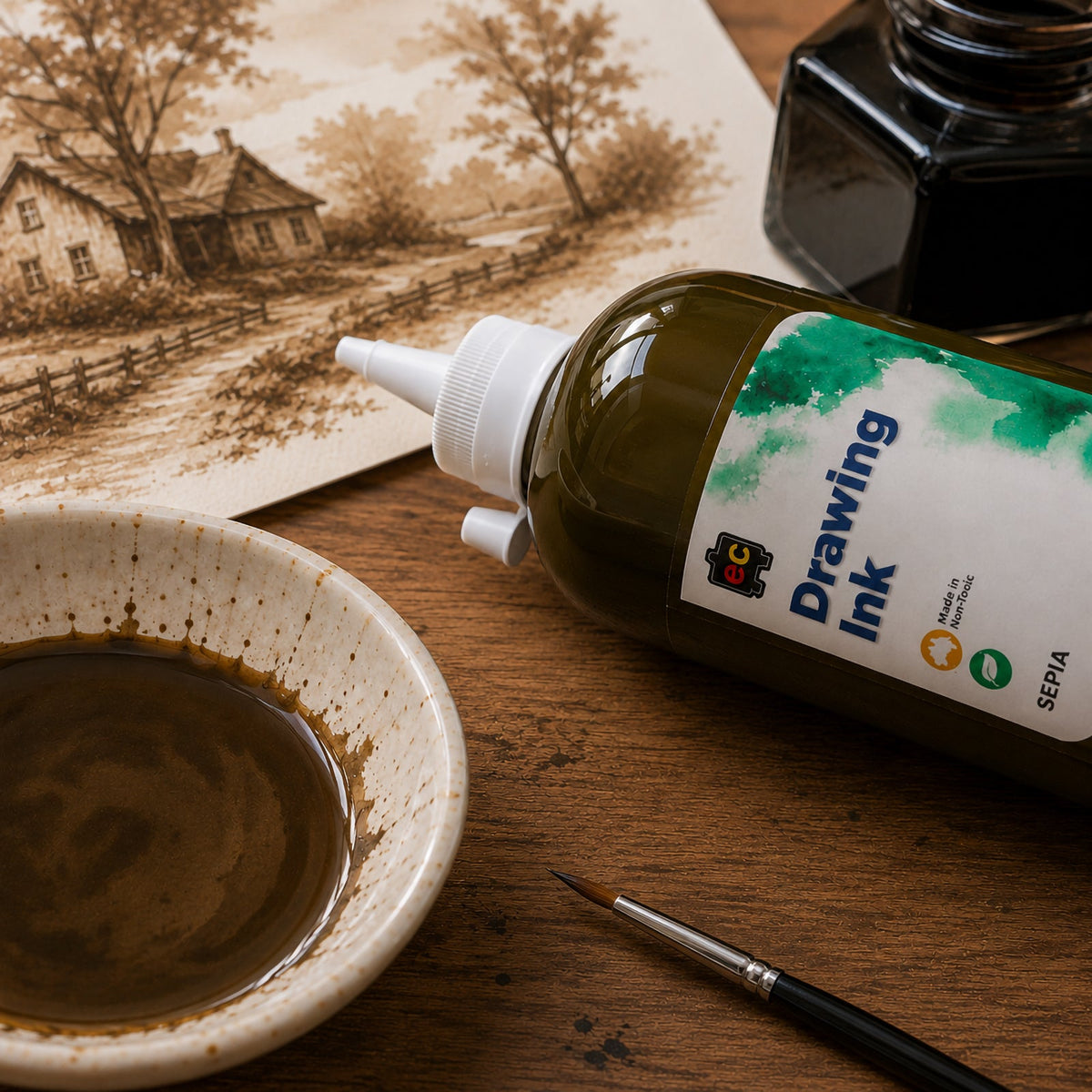Educational Colours Drawing Ink 500ml Sepia