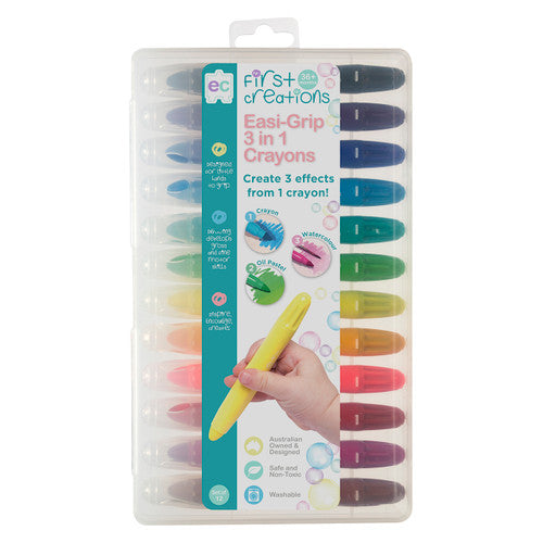 Educational Colours First Creations Easi-Grip 3 in 1 Crayons Set of 12