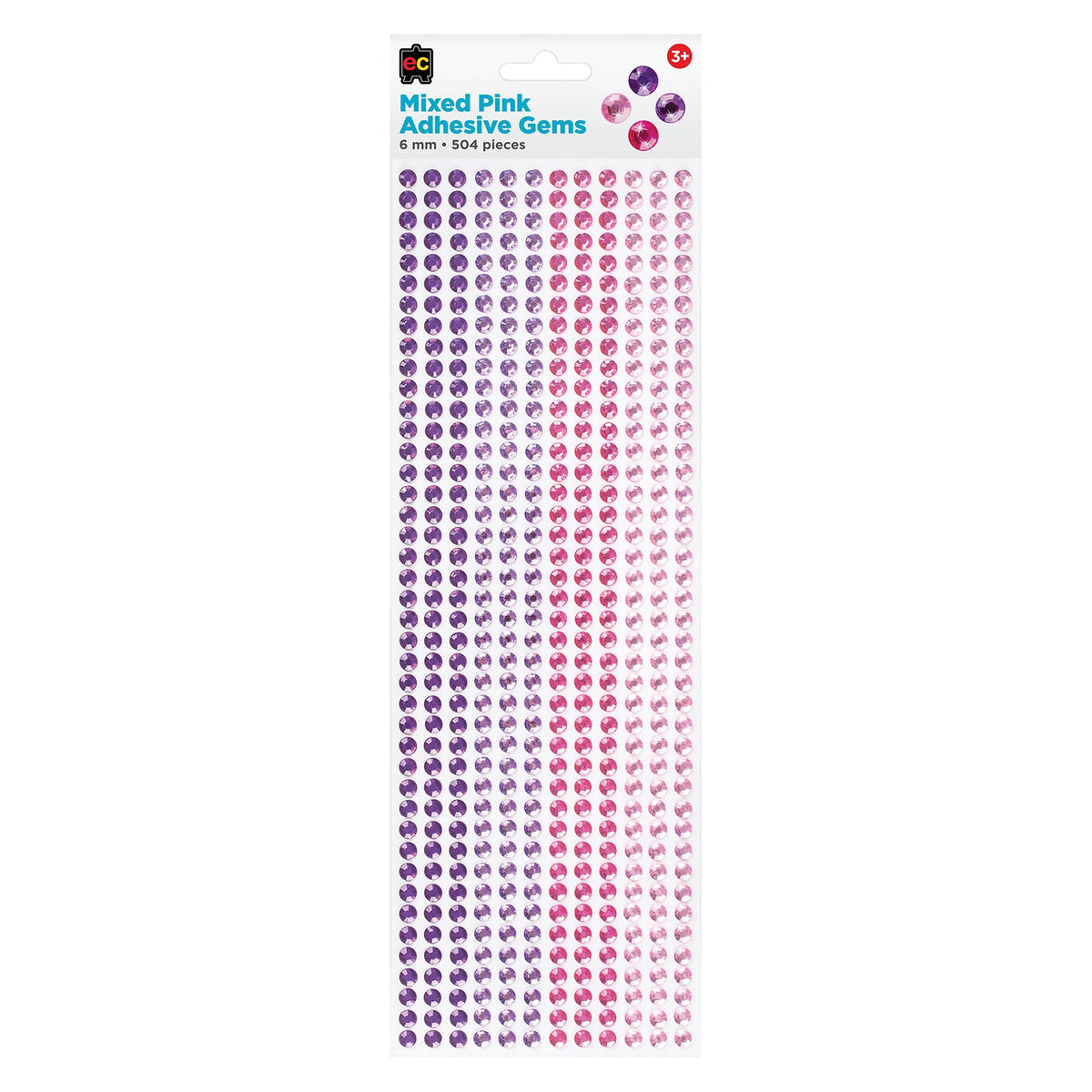 Educational Colours Mixed Adhesive Gems Pink Pack 504