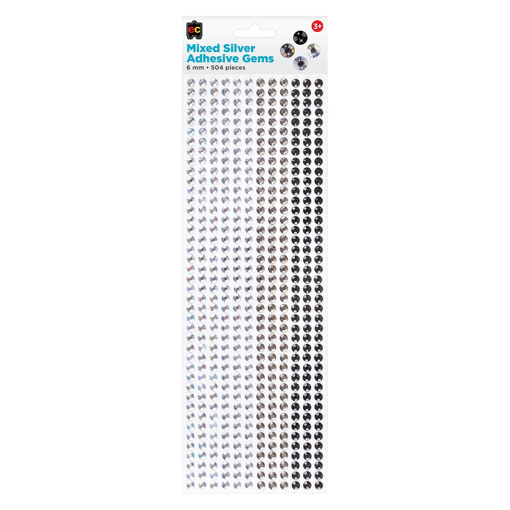 Educational Colours Mixed Adhesive Gems Silver Pack 504