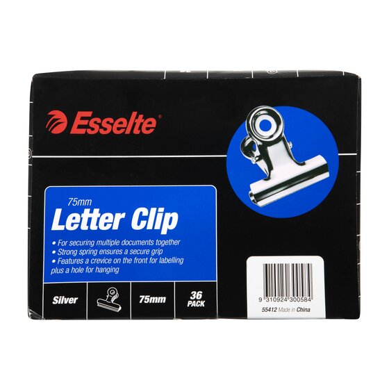 Esselte Letter Clip Bulldog 75mm Silver Chrome Box 36