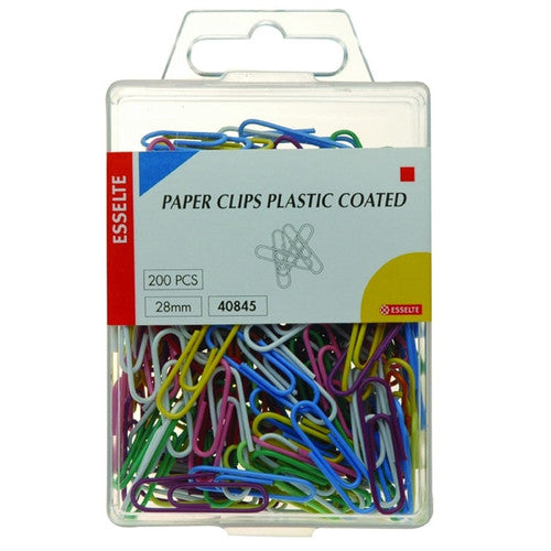 Esselte Paper Clip Plastic Coated 28mm Box 200 Assorted