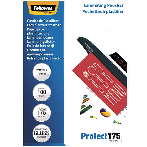 Fellowes Laminating Pouches 54x83mm 175mic Gloss Pack 100