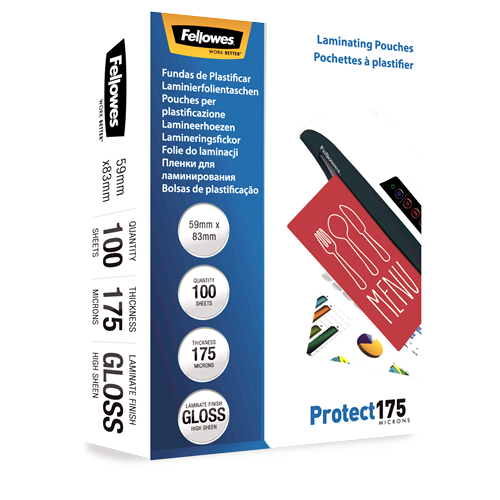 Fellowes Laminating Pouches 54x83mm 175mic Gloss Pack 100