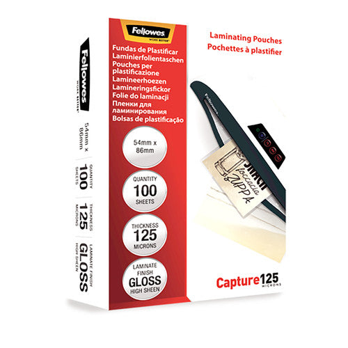 Fellowes Laminating Pouches 54x86mm 125mic Gloss Pack 100