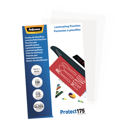 Fellowes Laminating Pouches 54x86mm 175mic Gloss Pack 100