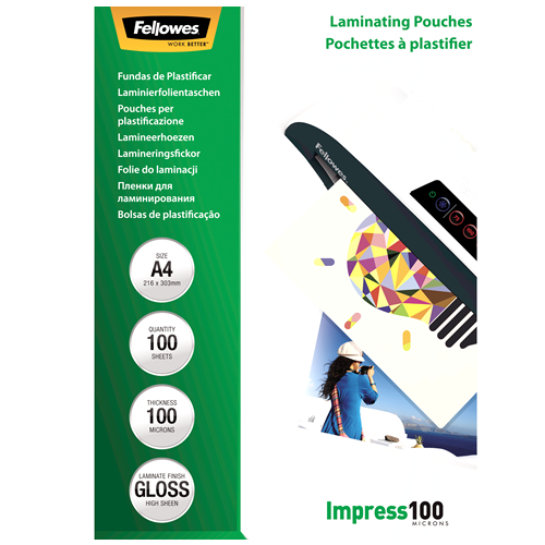 Fellowes Laminating Pouches A4 100mic Gloss Pack 100