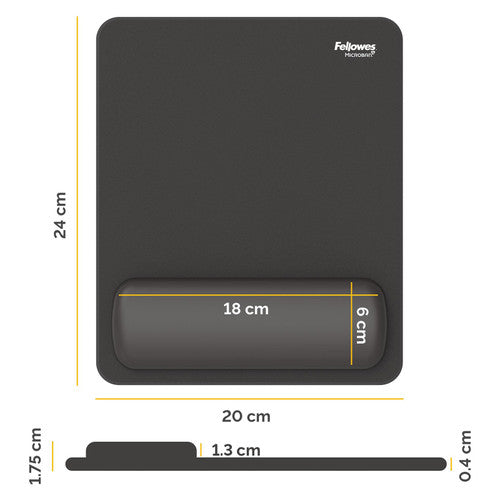 Fellowes Breyta Mouse Pad Wrist Rest Black 200 x 240mm
