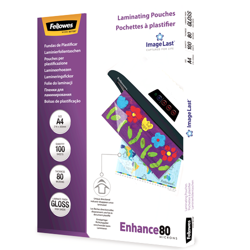 Fellowes ImageLast Laminating Pouches A4 80mic Gloss Pack 100