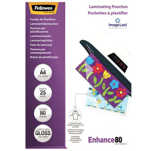 Fellowes ImageLast Laminating Pouches A4 80mic Gloss Pack 25