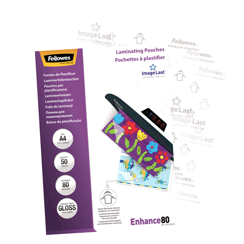 Fellowes ImageLast Laminating Pouches A4 80mic Gloss Pack 50