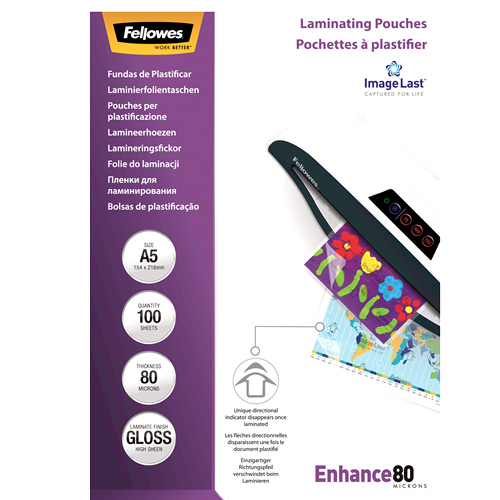 Fellowes ImageLast Laminating Pouches A5 80mic Gloss Pack 100