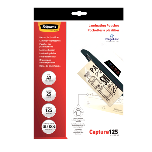 Fellowes ImageLast Laminating Pouches A3 125mic Gloss Pack 25