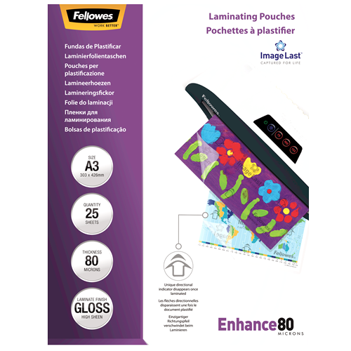 Fellowes ImageLast Laminating Pouches A3 80mic Gloss Pack 25