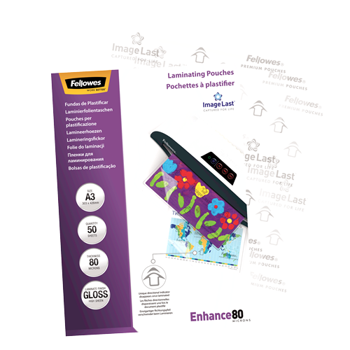 Fellowes ImageLast Laminating Pouches A3 80mic Gloss Pack 50