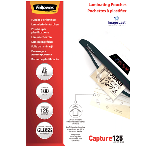 Fellowes ImageLast Laminating Pouches A5 125mic Gloss Pack 100