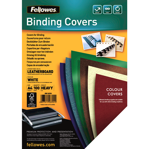 Fellowes Binding Covers Leatherboard A4 White Pack 100