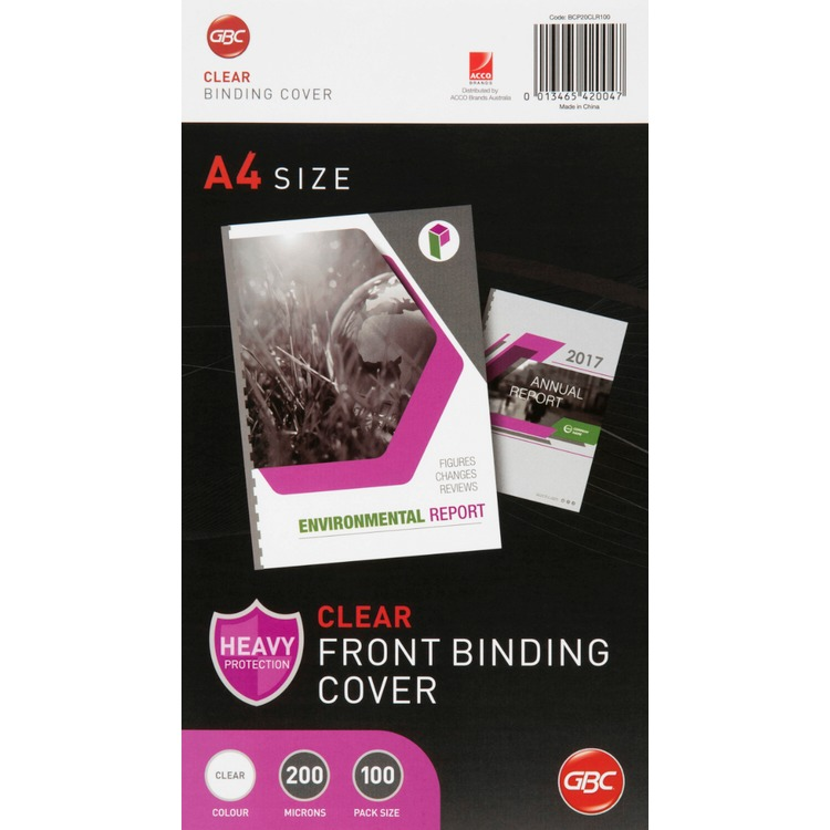 GBC Binding Cover A4 Clear 200 Micron Pack of 100
