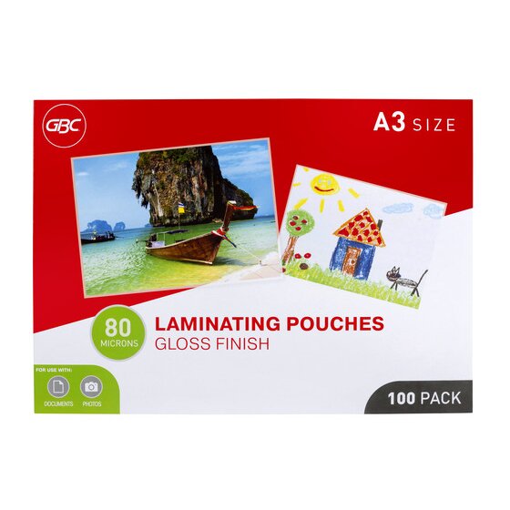 GBC Laminating Pouches A3 80 Micron Pack 100