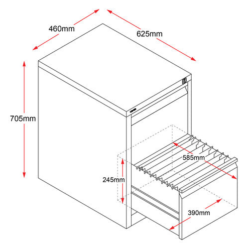 Rapidline Go Vertical Filing Cabinet 2 Drawer 460 x 620 x 705mm White China