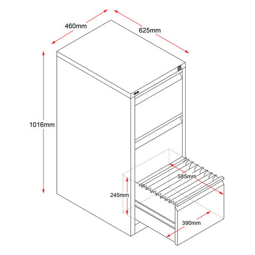 Rapidline Go Vertical Filing Cabinet 3 Drawer 460 x 620 x 1016mm White China