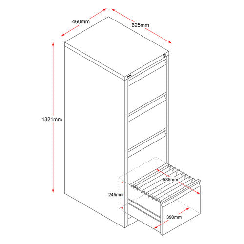 Rapidline Go Vertical Filing Cabinet 4 Drawer 460 x 620 x 1321mm Silver Grey