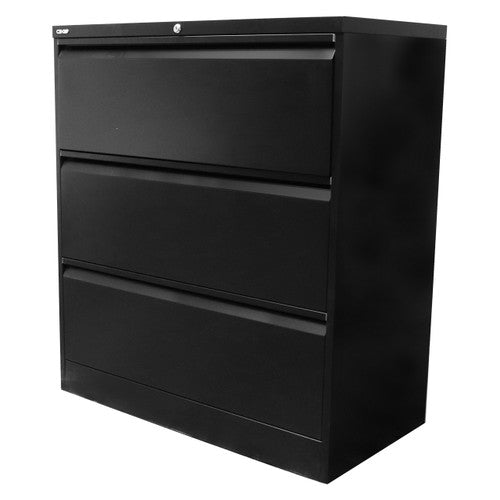 Rapidline Go Heavy Duty Lateral Filing Cabinet Three Drawer Black Satin