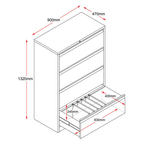 Rapidline Go Heavy Duty Lateral Filing Cabinet Four Drawer White Satin