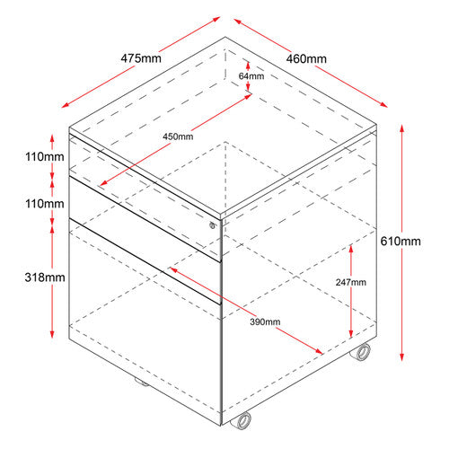 Rapidline Go Steel Mobile Pedestal 3 Drawer White China