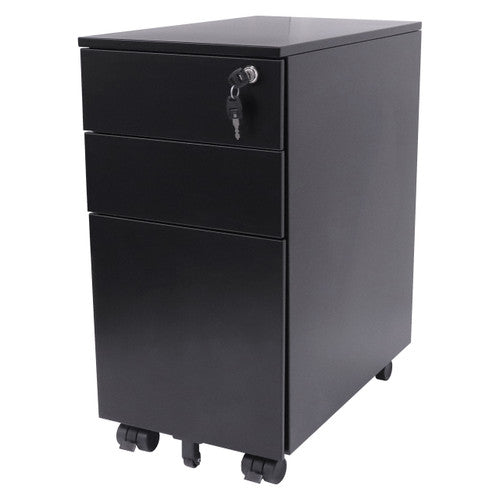 Rapidline Go Slimline Steel Mobile Pedestal 3 Drawer Black