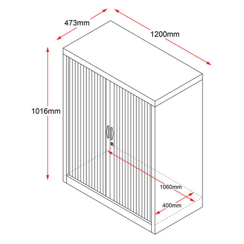 Rapidline Go Tambour Door Cupboard with 2 Shelves 1200 x 1016 x 473mm White