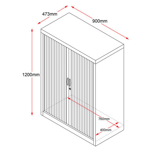 Rapidline Go Tambour Door Cupboard with 2 Shelves 900 x 1200 x 473mm White