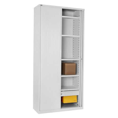 Rapidline Go Tambour Door Cupboard with 5 Shelves 1200 x 1981 x 473mm White