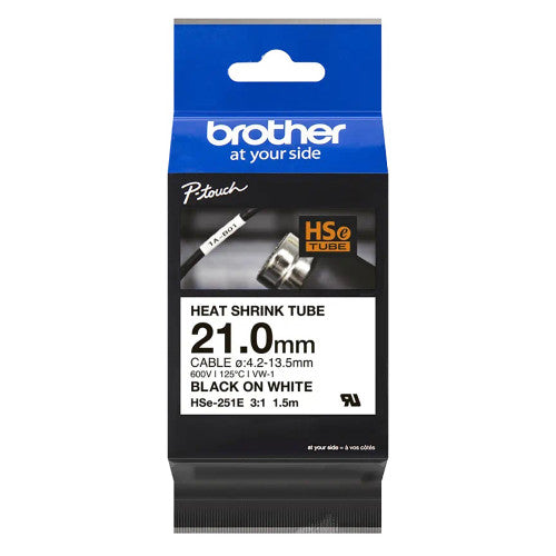 Brother HSe-251E Heat Shrink Tube Cassette 21mm x 1.5m Black on White