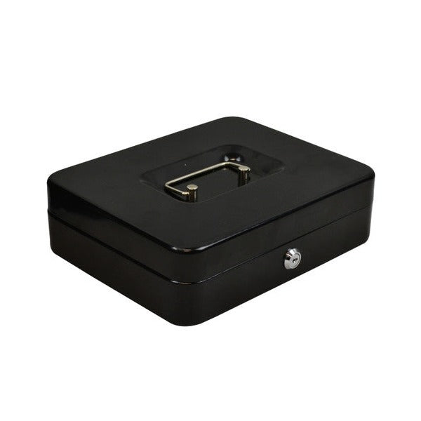 Italplast Deluxe Metal Cash Box 10 Inch 6 Compartment with Lock and Keys Black