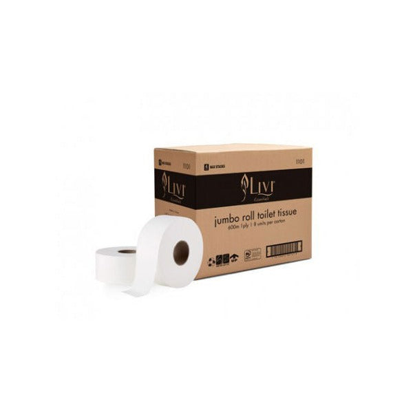 Livi 1101 Essentials Jumbo Roll Toilet 1 Ply 600m Carton 8