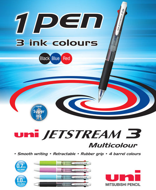 Uni-Ball SXE3400-07 Jetstream 3 Multicolour Rollerball 0.7mm Light Blue Barrel Box of 10