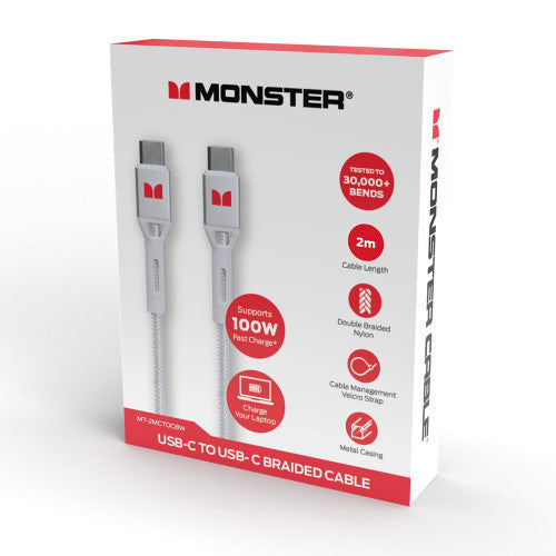 Monster USB-C to USB-C Braided Cable 2m White